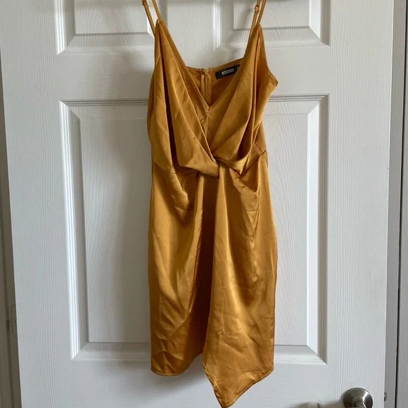 missguided yellow satin dress MISSGUIDED Satin Flare Long Sleeves Mini DressMISSGUIDED